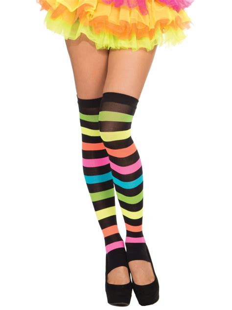 rainbow candy striped thigh high costume stockings