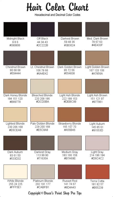 Skin Color Palette Hair Color Chart Skin Color