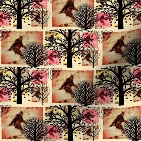 Colorful Fabrics Digitally Printed By Spoonflower Bigfoot With Trees