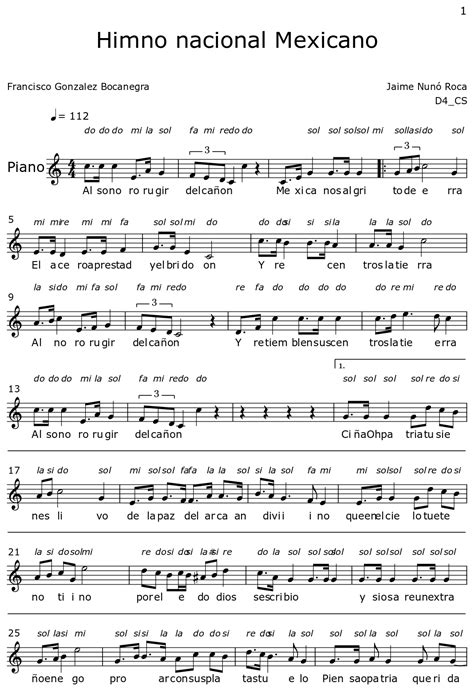 Himno Nacional Mexicano Sheet Music For Piano