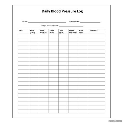 Free Printable Pdf Blood Pressure Log Printable Templates
