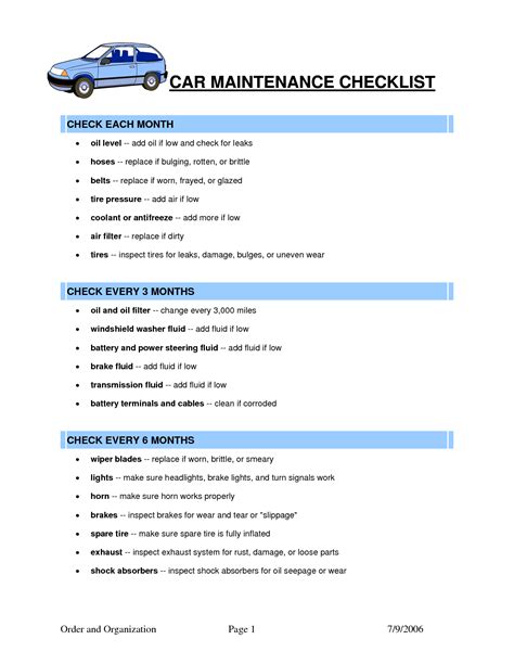 Car Maintenance Checklist Template Car Care Checklist Car Care Tips