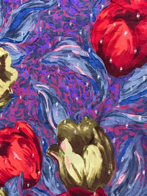 Emanuel Ungaro Shawl Bright Floral Tulip Print Art Red Purple Etsy