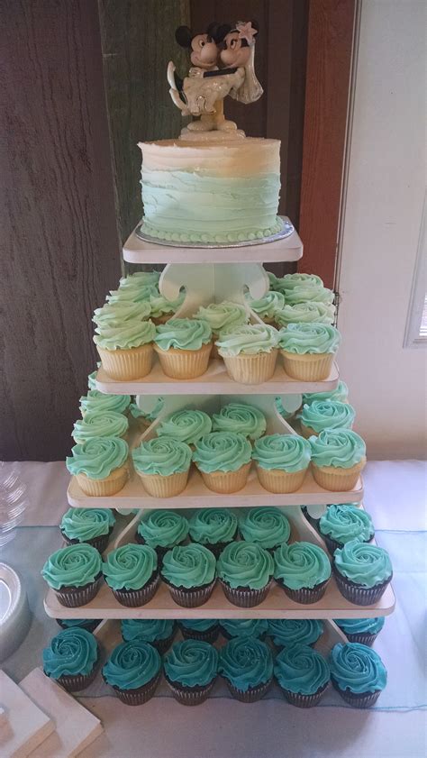Blue Ombre Wedding Cake And Cupcakes Fun Seafoam Wedding Teal Blue