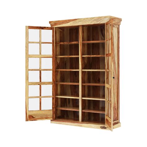 Peoria Rustic Solid Wood Glass Sliding Door Large Storage Cabinet