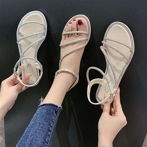 korean hot style fashion trend comfortable casual ladies rhinestone sandals shopee philippines