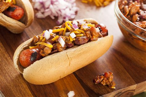 Photo Hot Dog Buns Fast Food Food Vegetables Meat Products