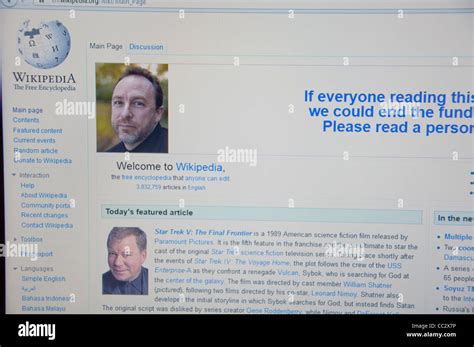 Wikipedia Website Online Screenshot Screen Shot Stock Photo Alamy