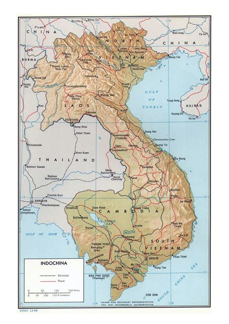 Detailed Political Map Of Indochina With Relief Roads Railroads And