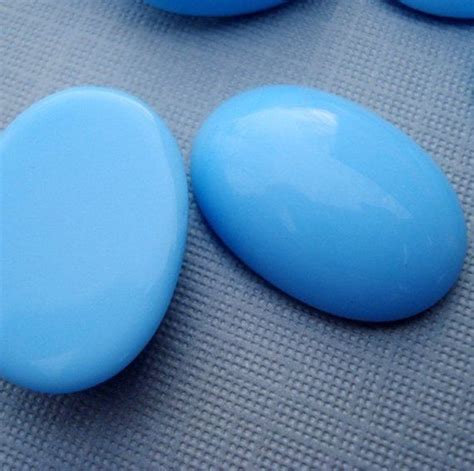 25x18mm Light Blue Opaque Vintage Oval Flat Back Glass Cabs Etsy
