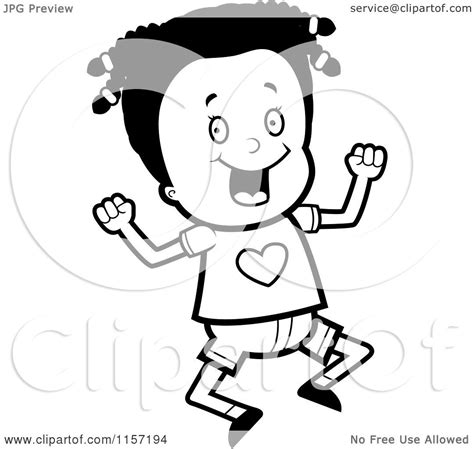 Cartoon Clipart Of A Black And White Happy Black Girl Jumping Vector