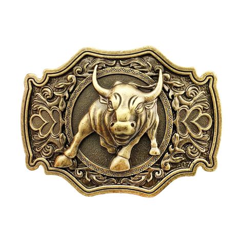 Quke Bronze Long Horn Bull Rodeo Western Cowboy Belt Buckle For Men