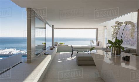 Modern Luxury Home Showcase Interior Living Room With Sunny Ocean View