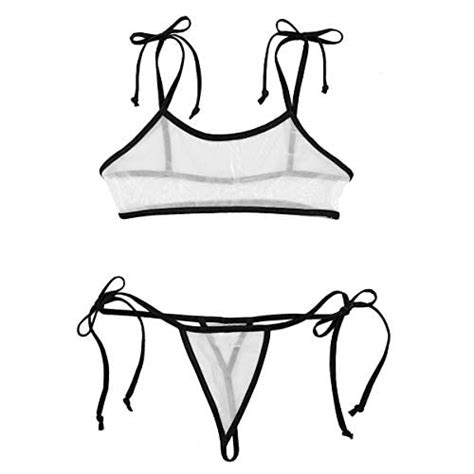 buy iefielwomen see through micro bikini mesh micro bra top with g string thong bathing suit