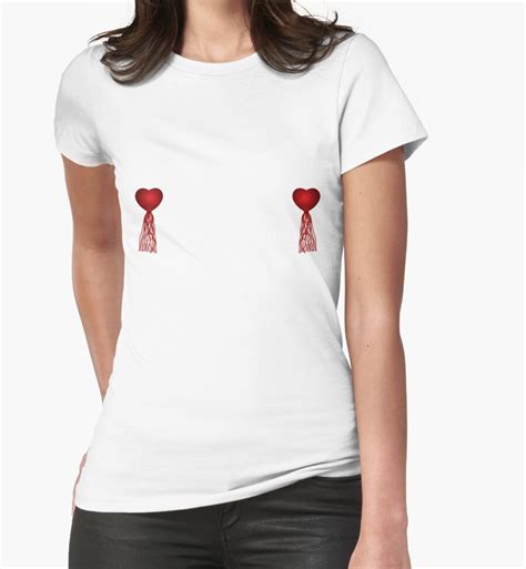 Red Heart Nipple Tassels Womens Fitted T Shirts By Dan Treasure Redbubble
