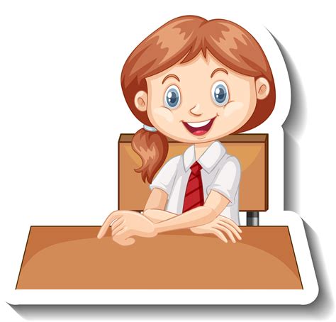 Student Girl Sit At Desk Cartoon Sticker 2811984 Vector Art At Vecteezy