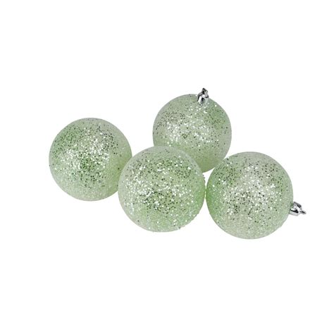 4ct Light Green Glittered Shatterproof Christmas Ball Ornaments 3