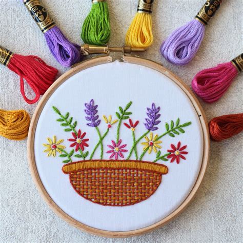 Flower Basket Embroidery Kit Embroidery Kit Beginner Etsy Flower