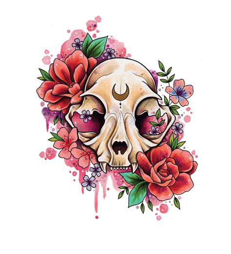 Check spelling or type a new query. Neo Traditional Cat Skull and Roses Art Print by Lorna Laine - X-Small in 2020 | Traditional ...