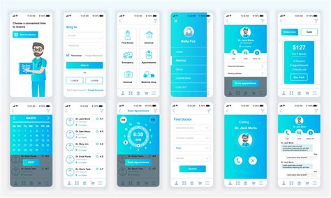 Set of UI, UX, GUI screens Medicine app flat design template for mobile