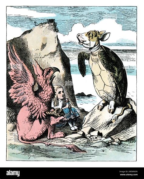 Gryphon Mock Turtle Alice In Wonderland Colored Tenniel Illustration