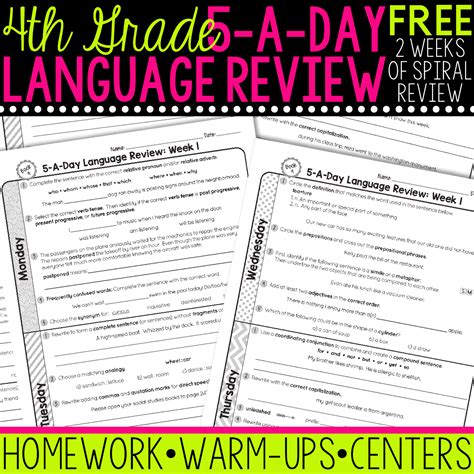 Free 4th Grade Daily Language Spiral Review • Teacher Thrive