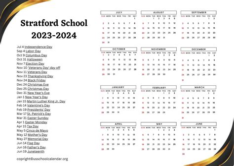 Stratford School Calendar With Holidays 2023 2024