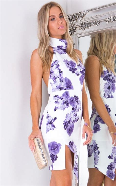 White And Purple Floral Print Mini Dress Dresses Women Dress Online