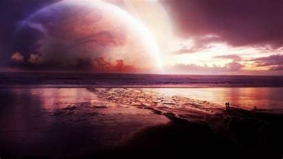 Sunset Sea Cosmos Universe Wallpapers Digital Desktop