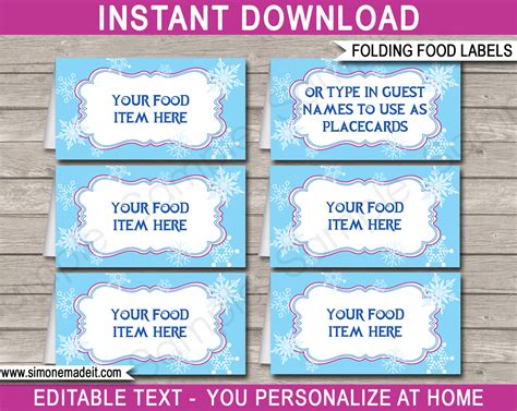 Frozen Party Food Labels Template Party Food Label Template Food