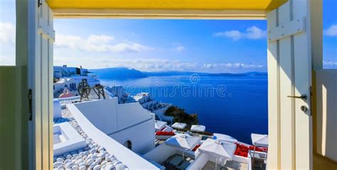 Beautiful Sea View From The Balcony Santorini Island Greece Stock
