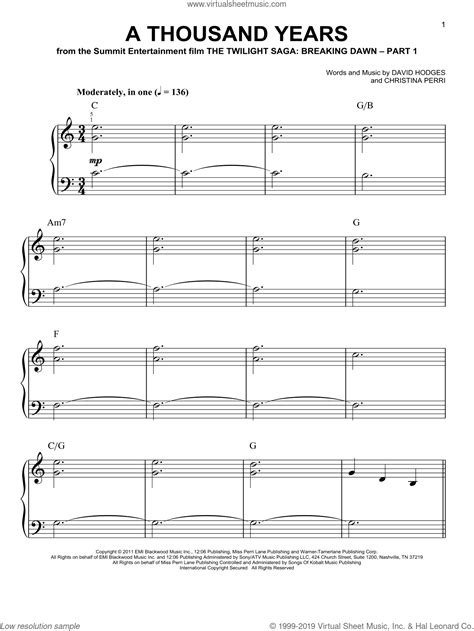Perri A Thousand Years Sheet Music For Piano Solo Pdf