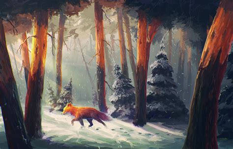 Wallpaper Sunlight Painting Forest Digital Art Animals Nature