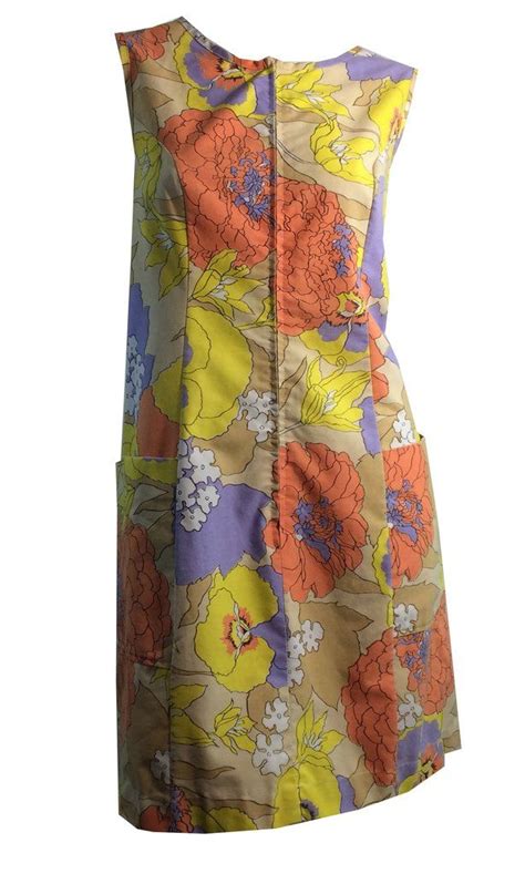 Pansy And Flower Print Orange And Yellow Shift Dress Circa 1960s