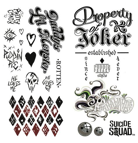 Suicide Squad Harley Quinn Joker Cosplay Temporary Tattoos Dc Comics 20 Designs 797839431661 Ebay