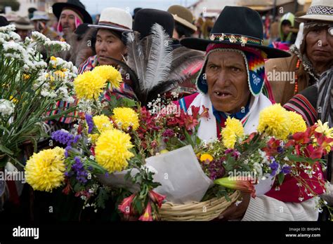 A Man With Traditional Aymara Costumes Ceremony Of President Evo