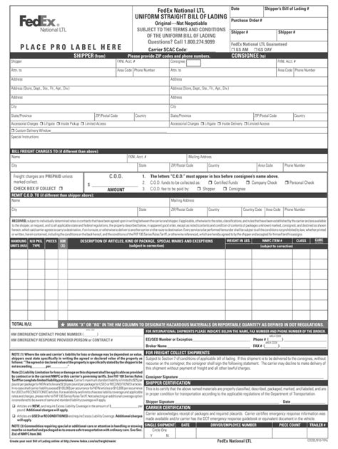 Bill Of Lading Form Printable Printable Forms Free Online
