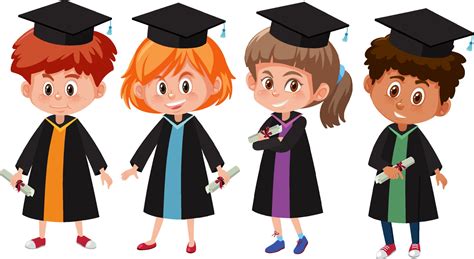 Set Of Different Kids Wearing Graduation Gown 3188515 Vector Art At