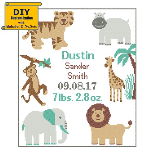 Vintage clothing cross stitch details. Jungle Cross Stitch Tiger Elephant Lion Giraffe Monkey ...