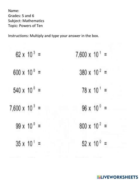 Powers Of Ten Exercise Live Worksheets