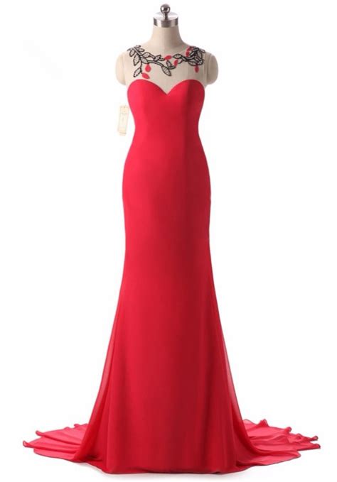 Real Photos Sleeveless Red Mermaid Evening Dress With Illusion Back Handmade Flowers Formal