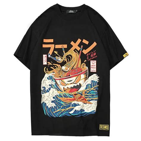 Japanese Harajuku T Shirt Men 2018 Summer Hip Hop T Shirts Noodle Ship Cartoon Streetwear