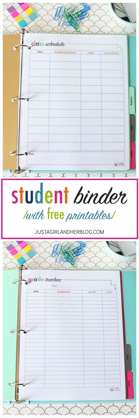 Student Binder For Back To School With Free Printables Student