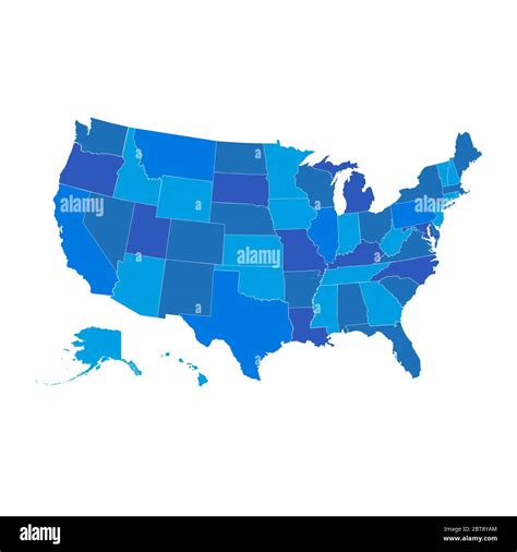 United States Vector Map Usa Map In Blue Color Palette All States