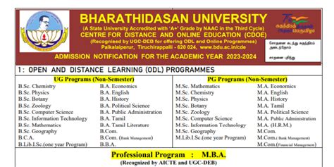 Bharathidasan University Distance Education Admission 2023 24 BDU CDE