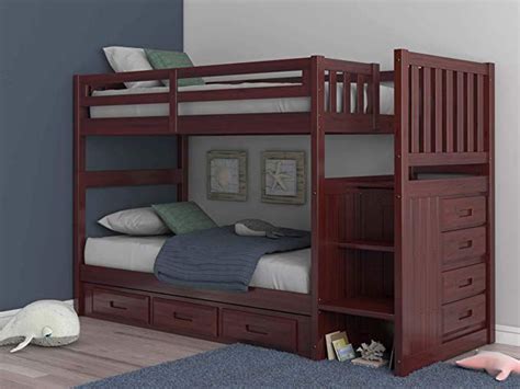 Mission Twin Over Twin Staircase Bunk Bed With 3 Drawers In Merlot