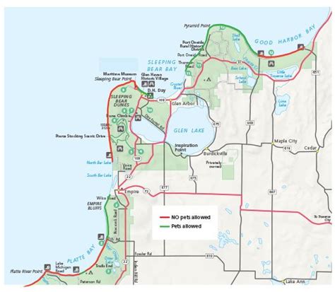 Sleeping Bear Dunes Map Showing Where Pets Are And Are Not Allowed