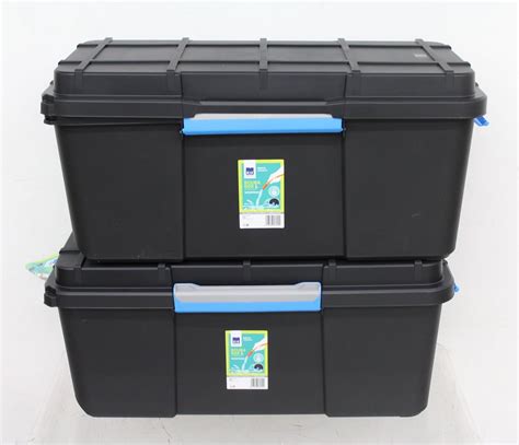 2 X Bnwt Kis Black Waterproof 80l Plastic Outdoor Storage Lockable