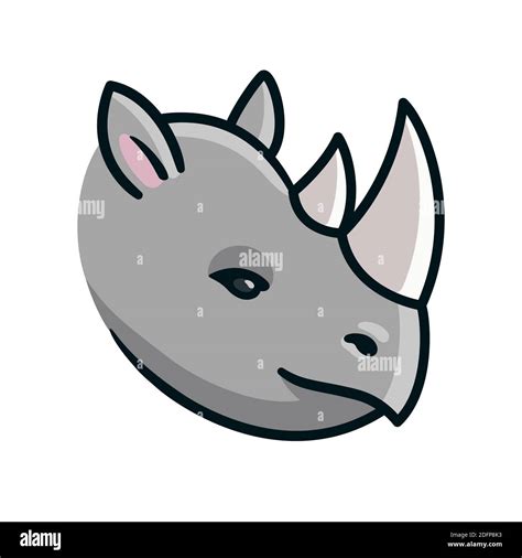 Cartoon Rhino Head Hand Drawn Rhinoceros Face Vector Clip Art