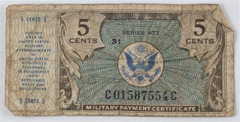 5Â¢ Five Cents Series 472 Military Payment Certificate Note Mpc